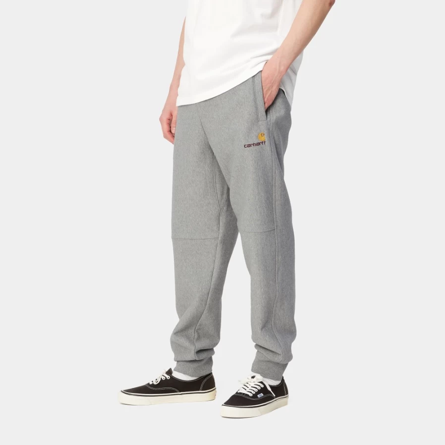 Carhartt WIP Men's American Script Jogging Pants in Grey Heather - Comfortable Athletic Sweatpants