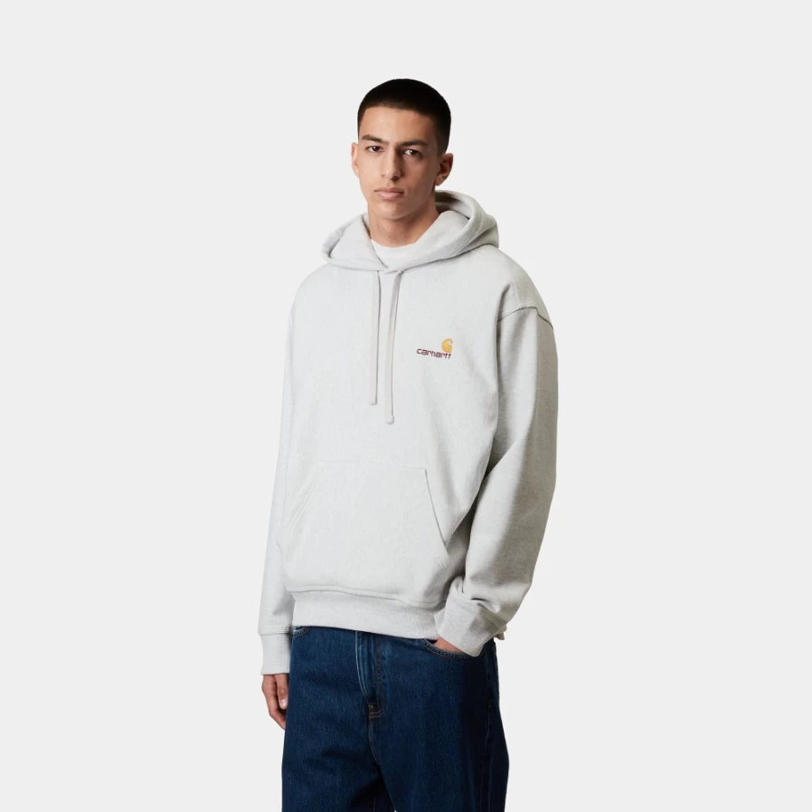 Carhartt WIP Men's Hooded American Script Sweatshirt in Ash Heather