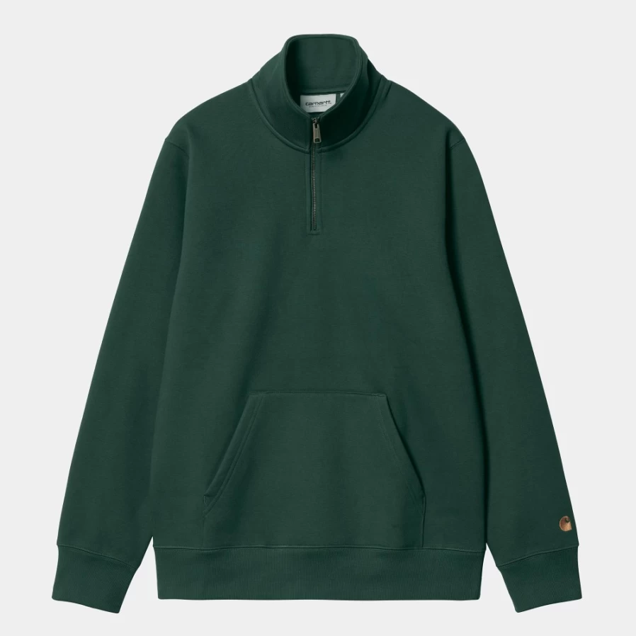 Carhartt WIP Men's Chase Neck Zip Sweatshirt in Discovery Green & Gold