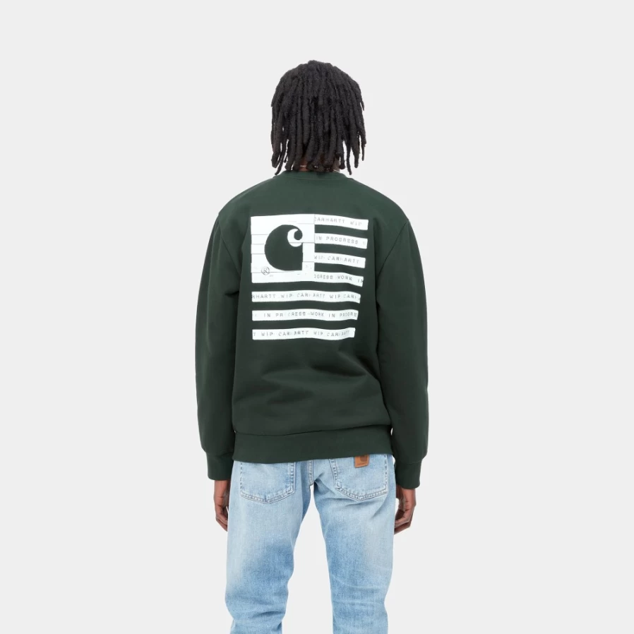Carhartt WIP Men's Dark Cedar & White Label State Flag Pullover Sweatshirt