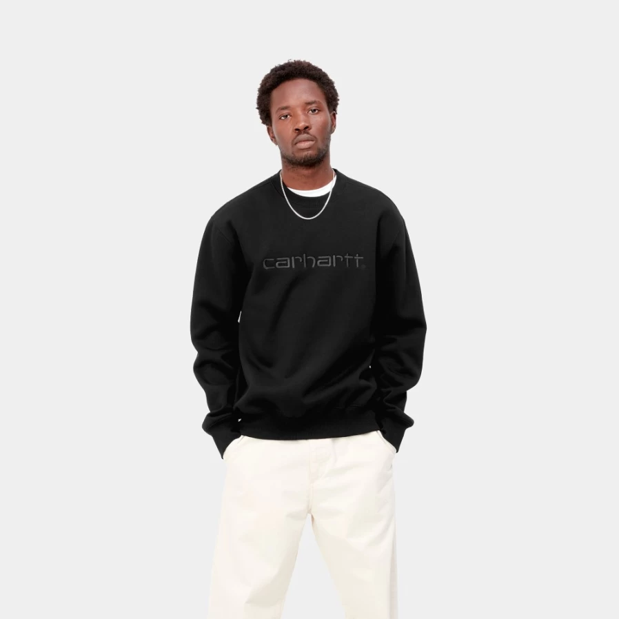 Carhartt WIP Men's Black Sweatshirt - Heavyweight Cotton Pullover Hoodie