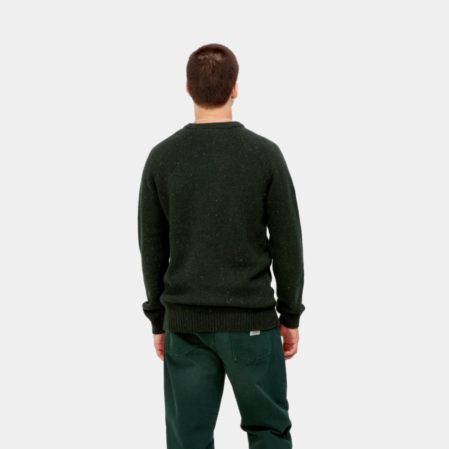Carhartt WIP Men's Anglistic Sweater in Speckled Dark Cedar - Premium Knit Pullover