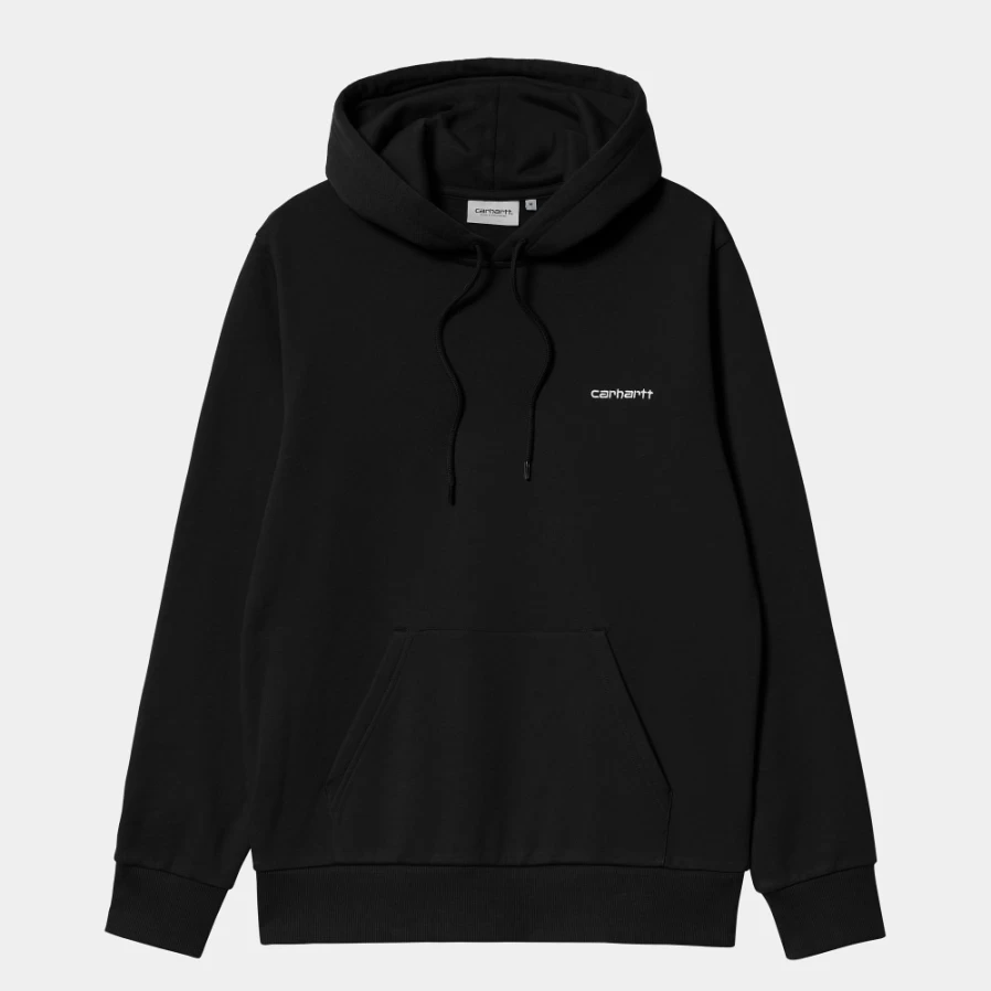 Carhartt WIP Men's Hooded Script Embroidery Sweatshirt - Black & White Pullover Fleece Hoodie