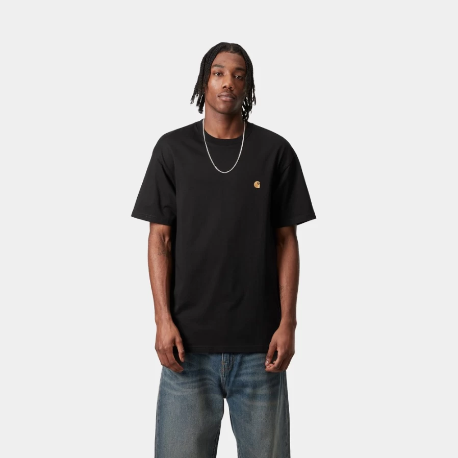 Carhartt WIP Men's S/S Chase T-Shirt in Black & Gold - Classic Cotton Tee
