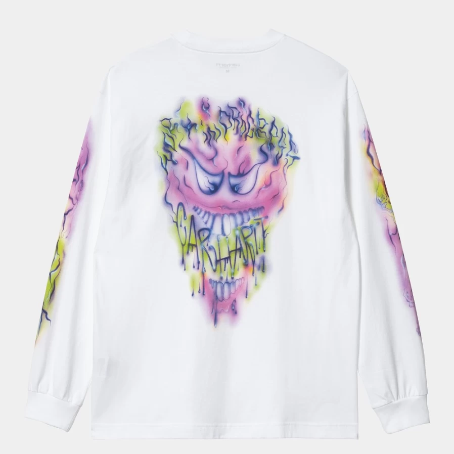 Carhartt WIP Men's White Long Sleeve Graphic T-Shirt - Babybrush Grin Design