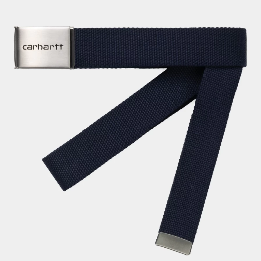 Carhartt WIP Clip Belt in Dark Navy - Heavy Duty Chrome Buckle Strap for Men & Women