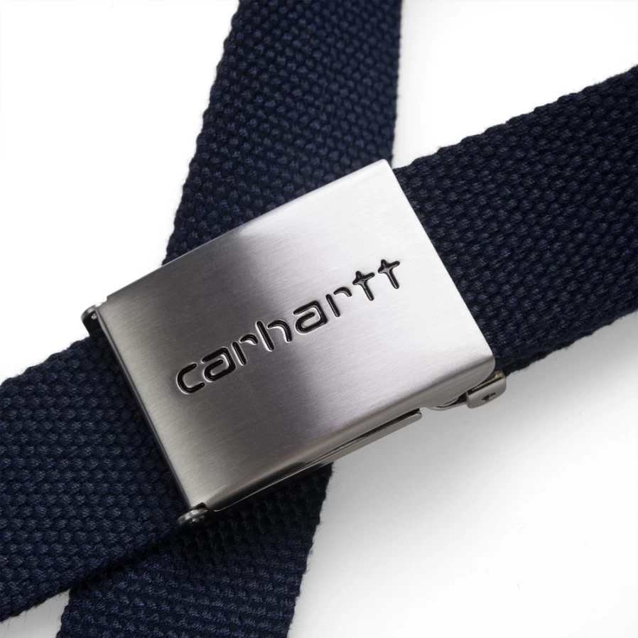 Carhartt WIP Clip Belt in Dark Navy - Heavy Duty Chrome Buckle Strap for Men & Women