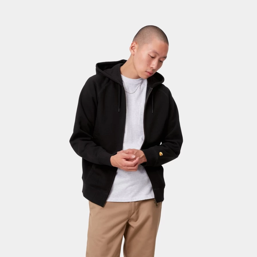 Carhartt WIP Men's Hooded Chase Jacket in Black & Gold - Water-Resistant Streetwear Coat