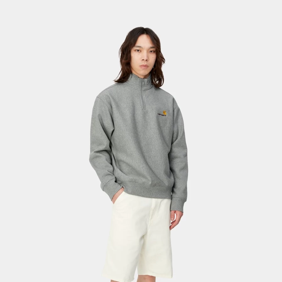 Carhartt WIP Men's Grey Heather Half Zip American Script Sweatshirt