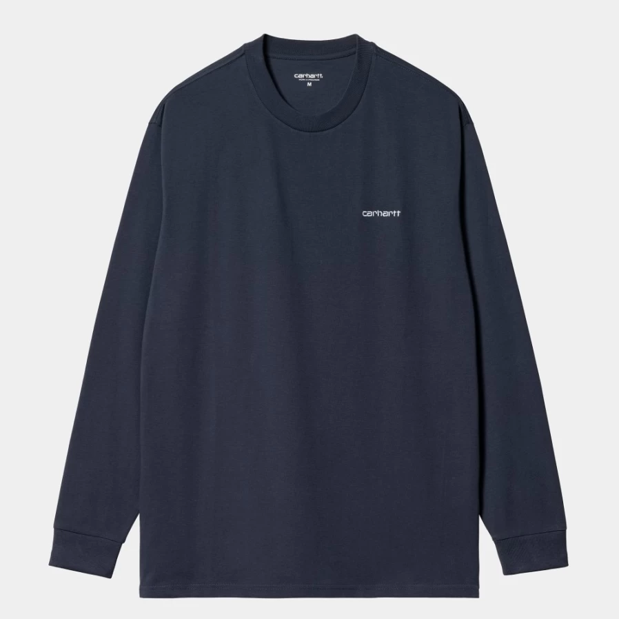 Carhartt WIP Men's Blue & White Script Embroidery Long Sleeve T-Shirt