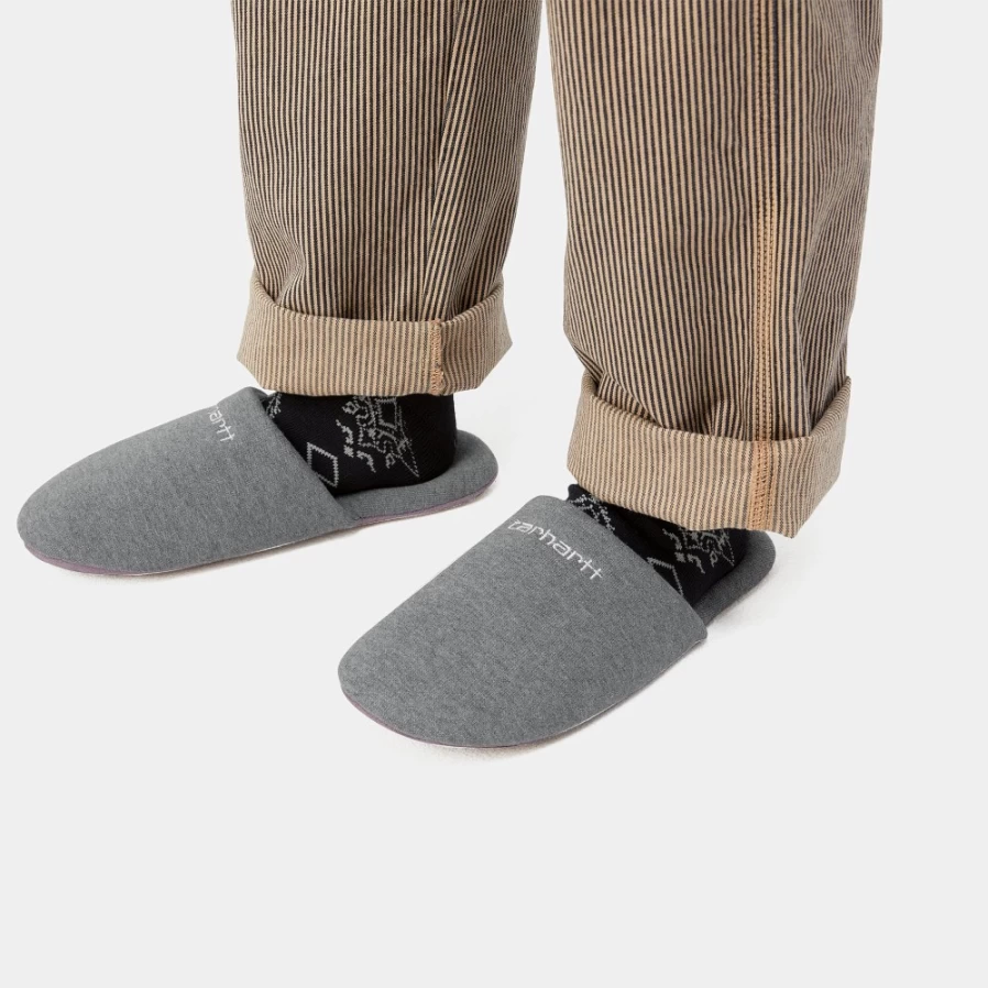 Carhartt WIP Script Embroidery Slippers - Dark Grey Heather & White Comfort Shoes