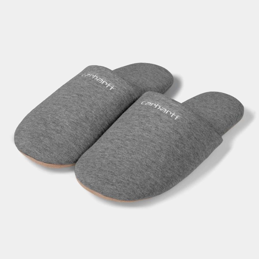 Carhartt WIP Script Embroidery Slippers - Dark Grey Heather & White Comfort Shoes