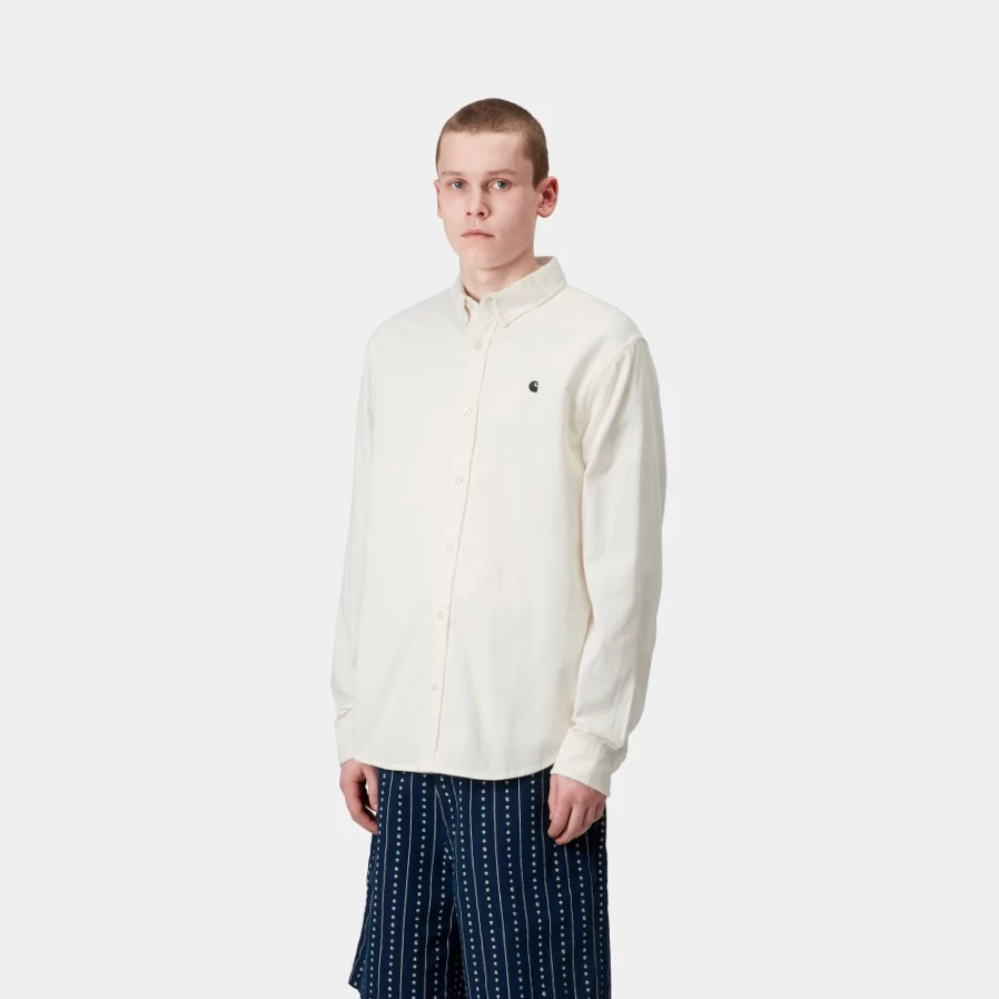 Carhartt WIP Madison Men's Long Sleeve Fine Cord Shirt in Wax & Black
