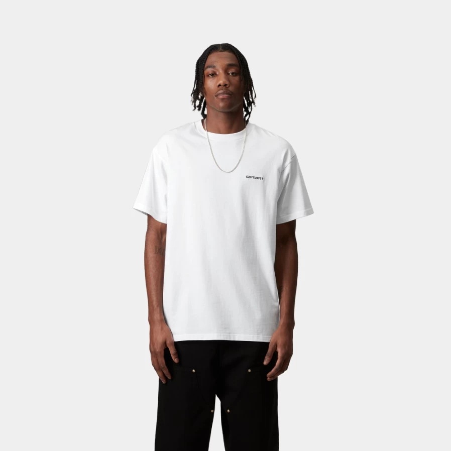 Carhartt WIP Men's Script Embroidery Short Sleeve T-Shirt - White & Black