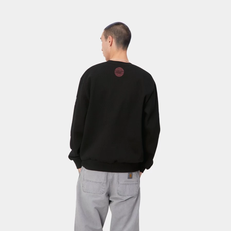 Carhartt WIP Men's Black Multi World Sweatshirt - Heavyweight Cotton Pullover Hoodie