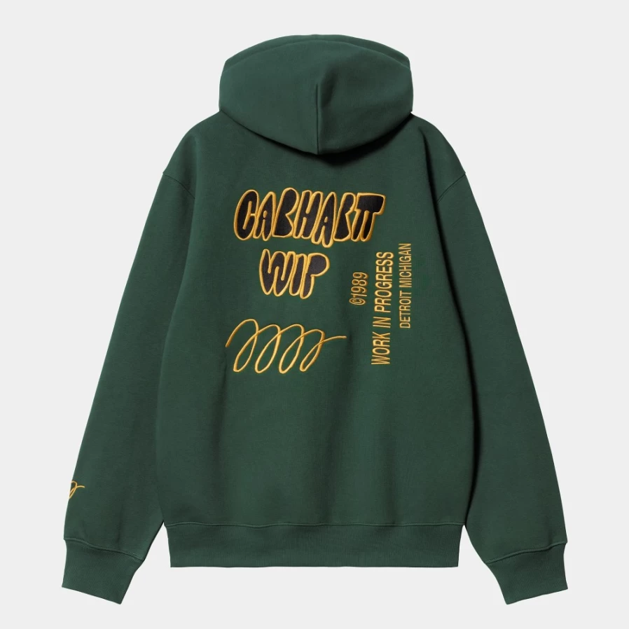 Carhartt WIP Men's Discovery Green Hooded Signature Sweatshirt