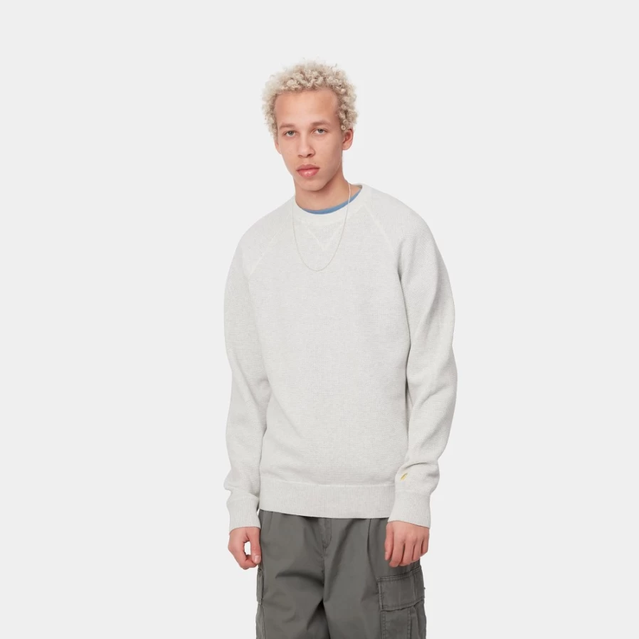 Carhartt WIP Men's Chase Sweater in Ash Heather & Gold - Classic Knit Pullover