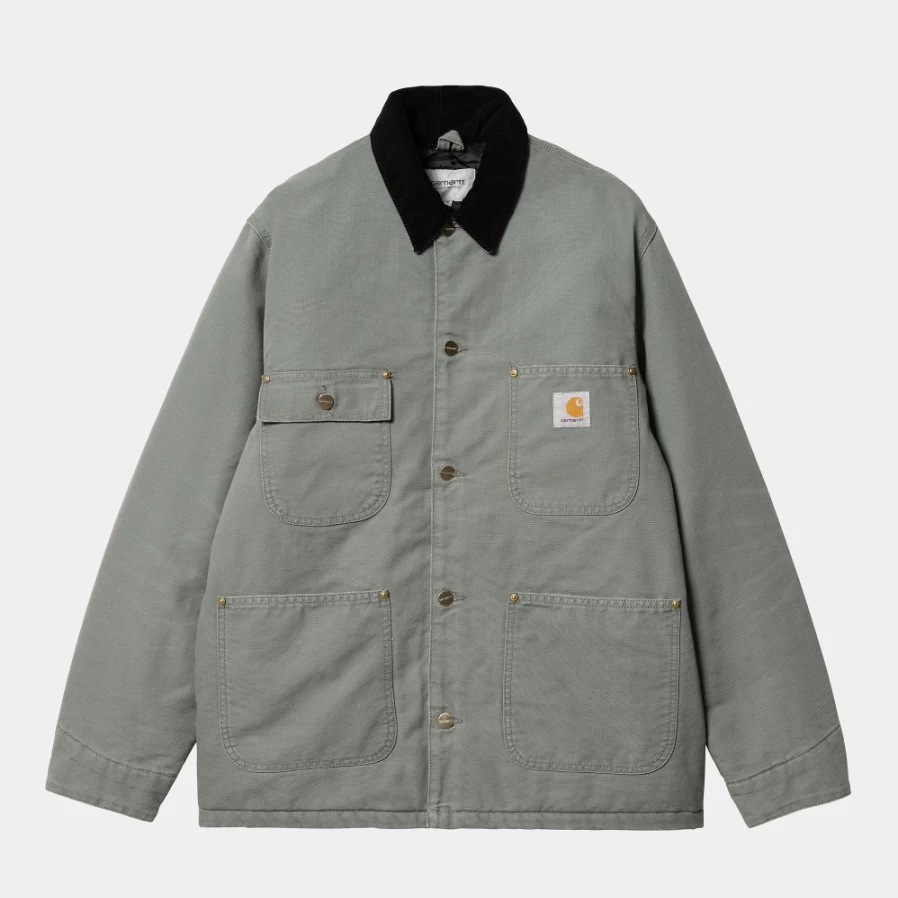 Carhartt WIP Men's Og Chore Coat in Smoke Green & Black - Durable Workwear Jacket
