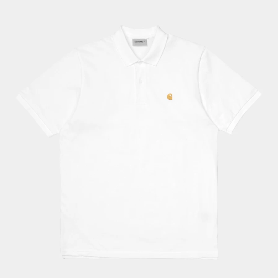 Carhartt WIP Men's S/S Chase Pique Polo Shirt - White & Gold Color