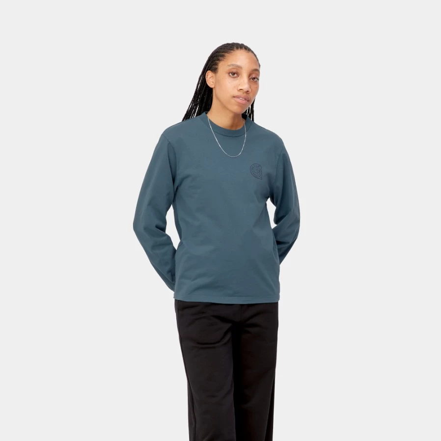 Carhartt WIP Women's Long Sleeve Verse T-Shirt in Storm Blue & Enzian