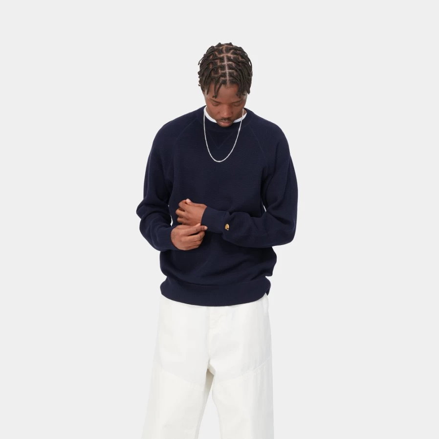 Carhartt WIP Men's Chase Sweater in Dark Navy & Gold - Premium Knit Pullover