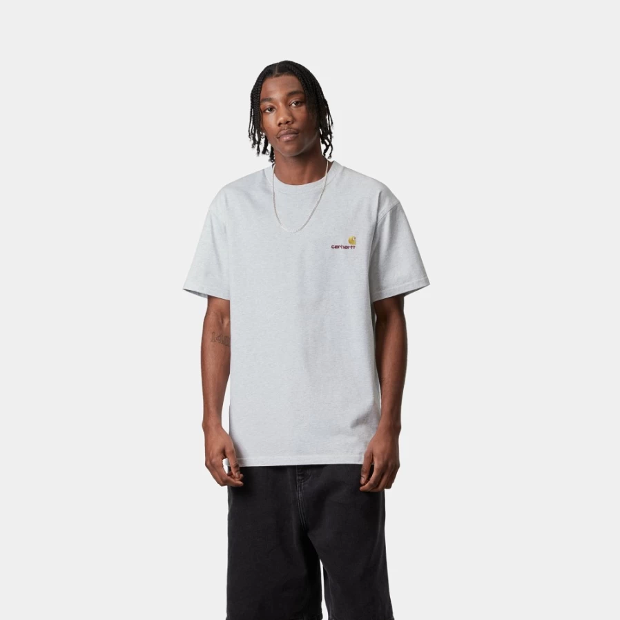 Carhartt WIP Men's American Script Short Sleeve T-Shirt in Ash Heather