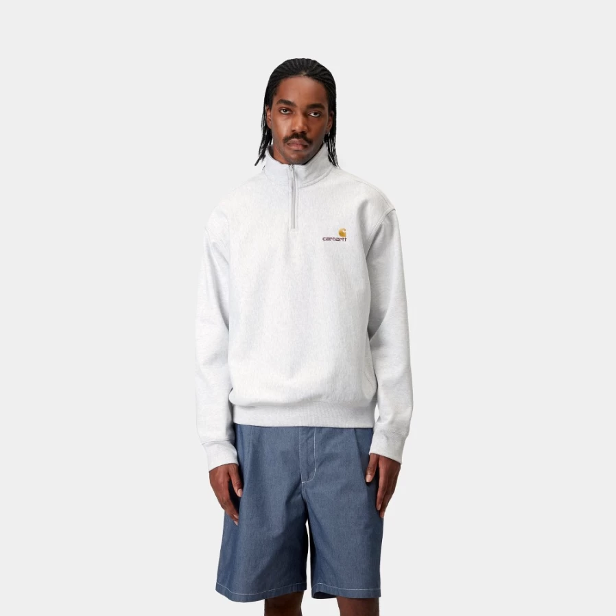 Carhartt WIP Men's Half Zip Sweatshirt in Ash Heather - American Script Pullover
