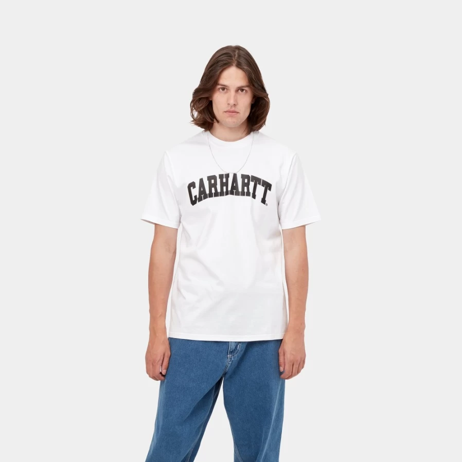 Carhartt WIP Men's S/S University T-Shirt - White & Black Casual Short Sleeve Tee