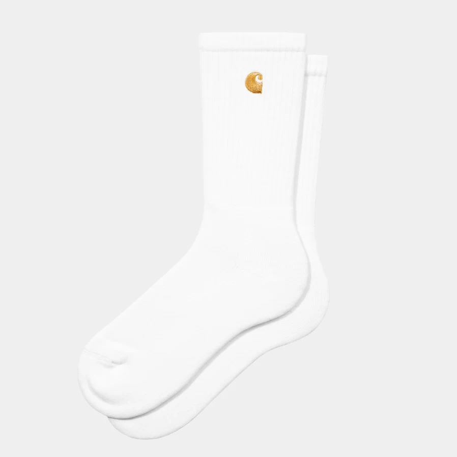 Carhartt WIP Chase Socks - White & Gold Athletic Crew Socks for Men & Women
