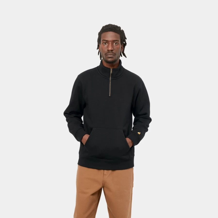 Carhartt WIP Men's Chase Neck Zip-Up Sweatshirt in Black & Gold