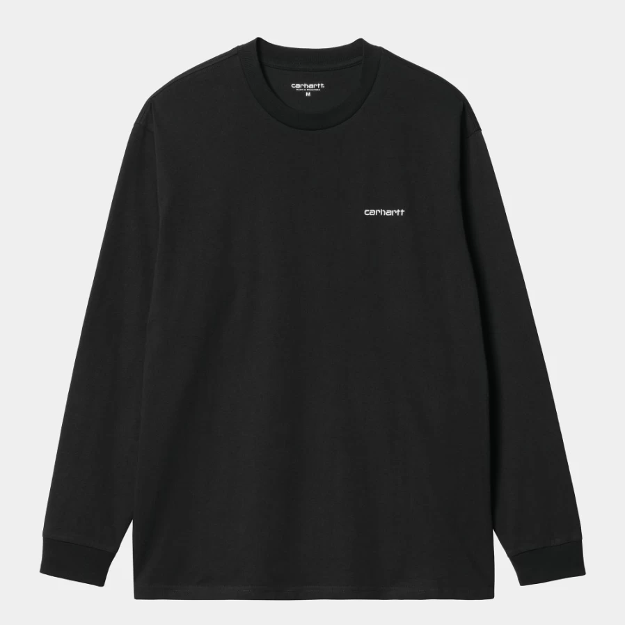 Carhartt WIP Men's Black & White Script Embroidery Long Sleeve T-Shirt