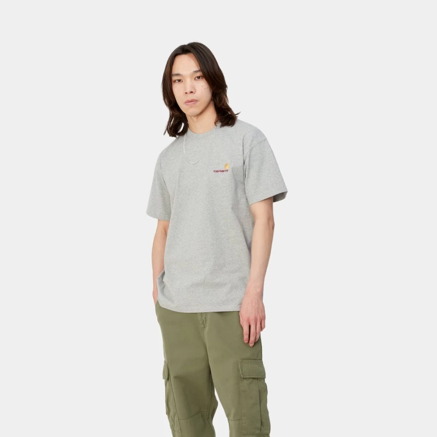 Carhartt WIP Men's Grey Heather American Script Short Sleeve T-Shirt