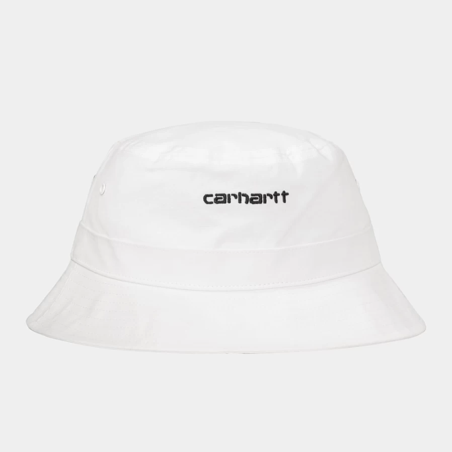 Carhartt WIP Script Bucket Hat - White & Black Unisex Adjustable Washed Cotton Cap