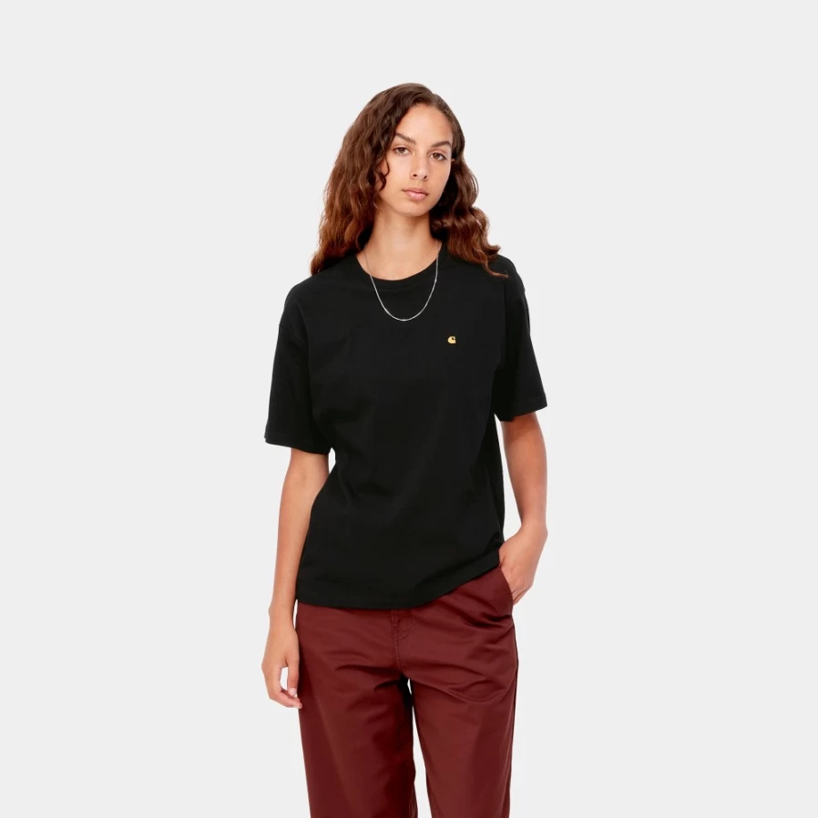 Carhartt WIP Women's Chase Short Sleeve T-Shirt in Black and Gold