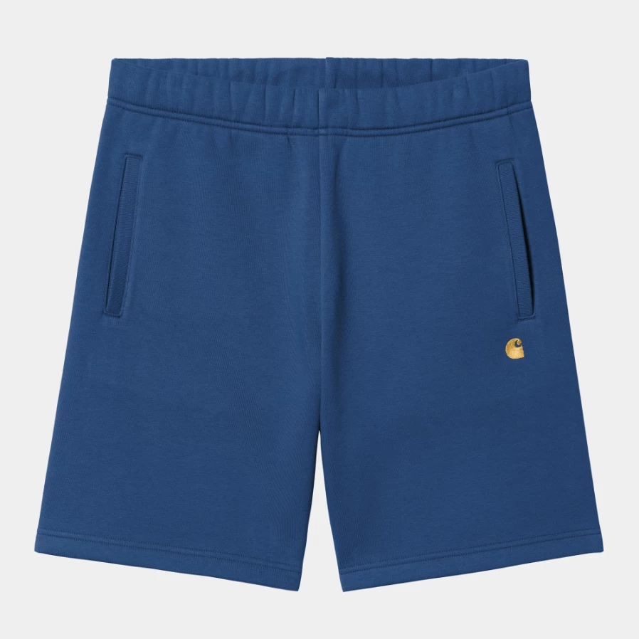 Carhartt WIP Men's Chase Sweat Shorts in Liberty/Gold - Comfortable Casual Shorts for Men