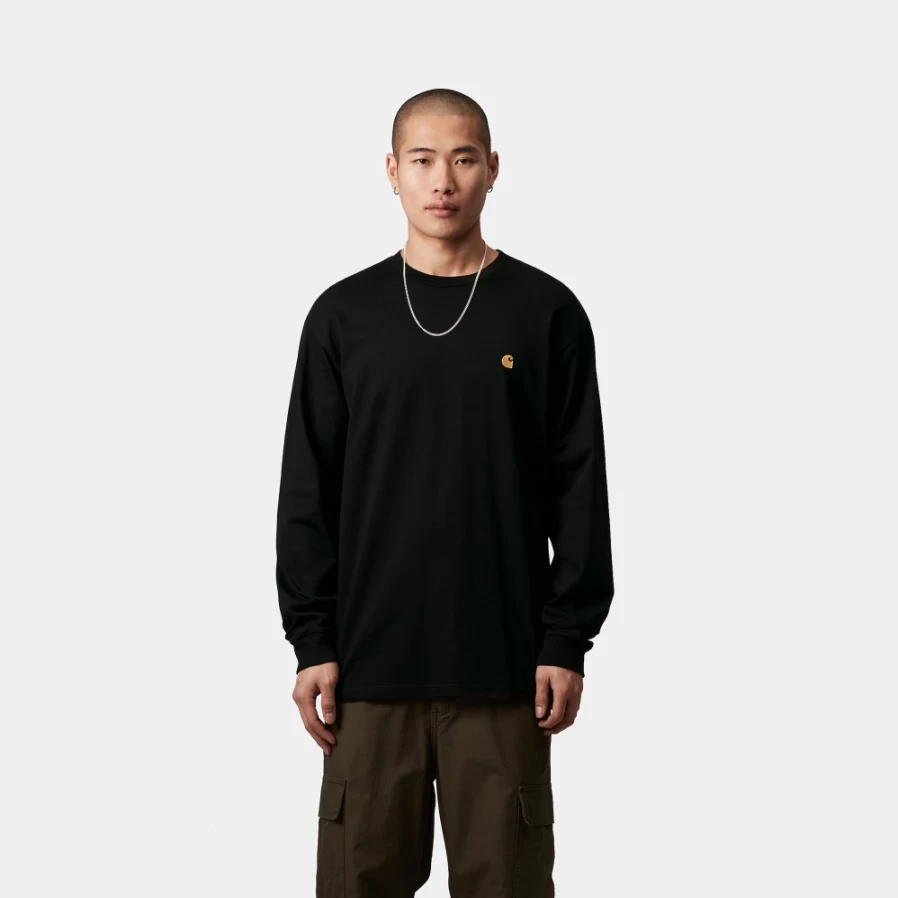 Carhartt WIP Men's Long Sleeve Chase T-Shirt in Black & Gold