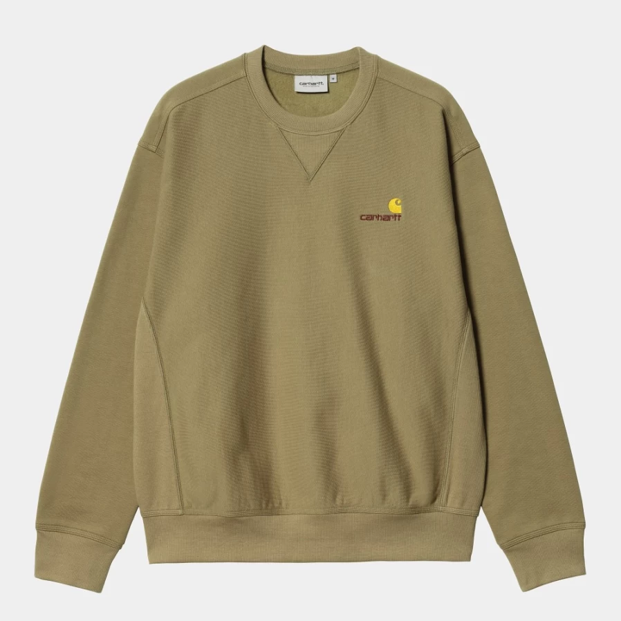 Carhartt WIP Men's American Script Sweatshirt in Larch Green - Heavyweight Crewneck Pullover