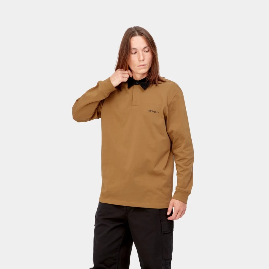 Carhartt WIP Men's Long Sleeve Cord Rugby Polo Shirt - Hamilton Brown/Black