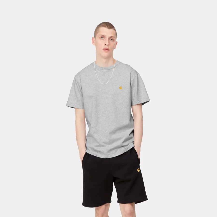 Carhartt WIP Men's S/S Chase T-Shirt in Ash Heather & Gold - Classic Casual Tee