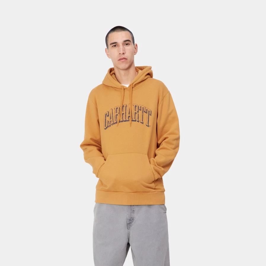 Carhartt WIP Men's Hooded Scrawl Sweatshirt in Ochre & Enzian Color