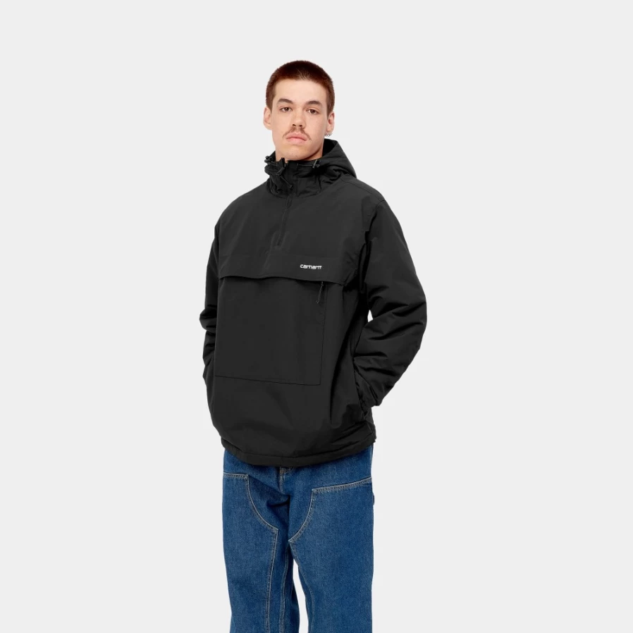 Carhartt WIP Men's Black & White Windbreaker Pullover Jacket for Winter