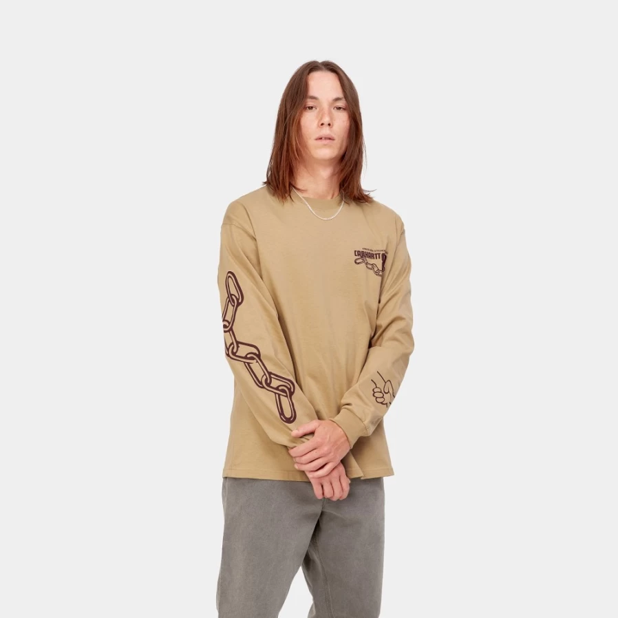 Carhartt WIP Men's Long Sleeve Stronger T-Shirt in Dusty H Brown / Corvina