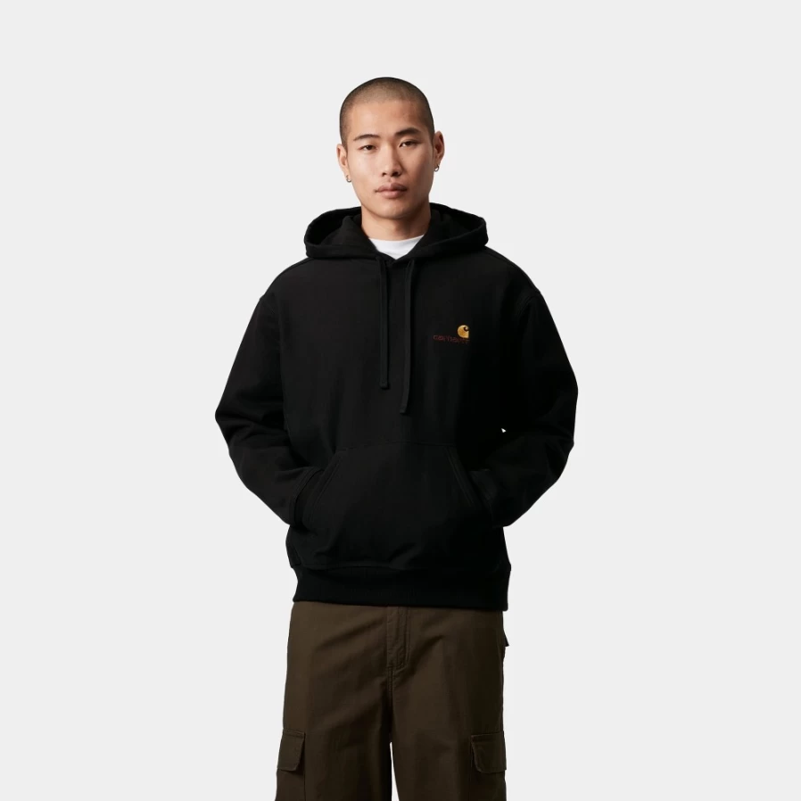 Carhartt WIP Men's Black Hooded American Script Sweatshirt