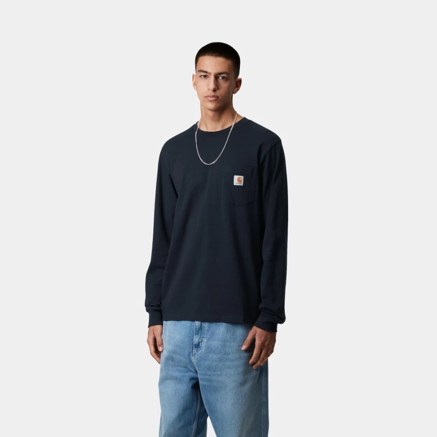 Carhartt WIP Men's Dark Navy Long Sleeve Pocket T-Shirt