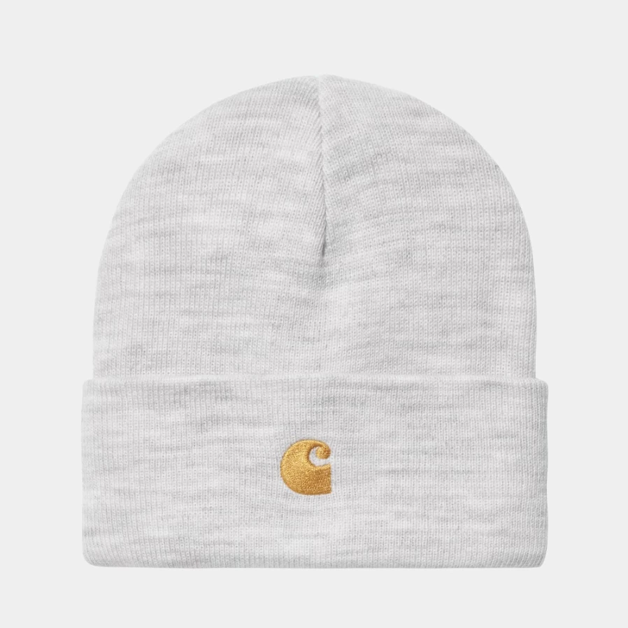 Carhartt WIP Chase Beanie - Ash Heather & Gold Color Knit Hat for Men & Women