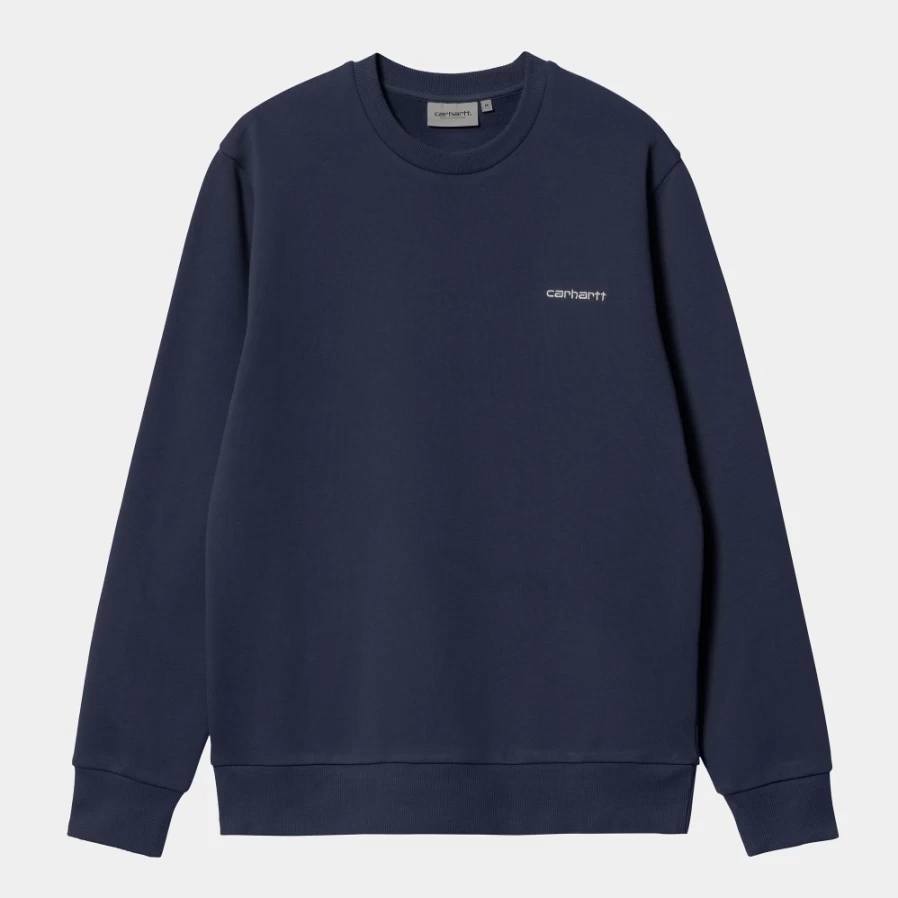Carhartt WIP Men's Script Embroidery Sweatshirt - Blue & White Crewneck Pullover