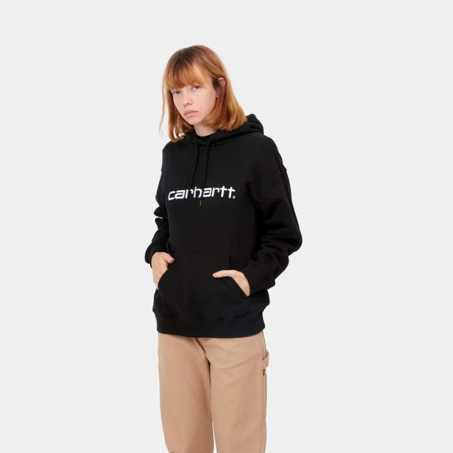 Women's Carhartt WIP Hooded Sweatshirt - Black & White Pullover Fleece Jacket