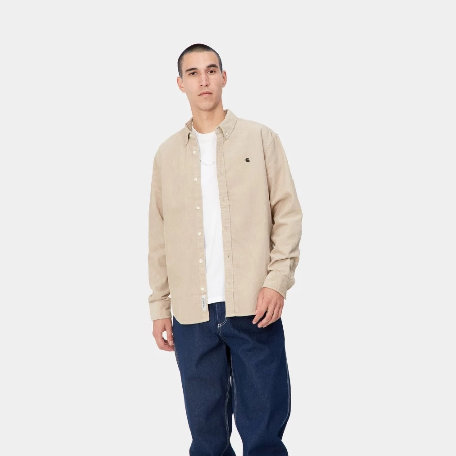 Carhartt WIP Madison Long Sleeve Cord Shirt for Men - Wall/Black Plaid Flannel Workwear