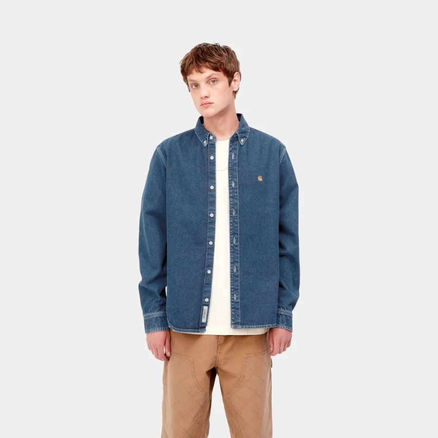 Carhartt WIP Men's Blue Long Sleeve Weldon Shirt