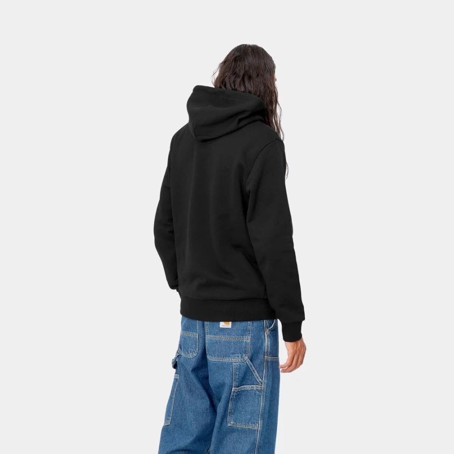 Carhartt WIP Men's Hooded Script Embroidery Sweatshirt - Black & White Pullover Fleece Hoodie
